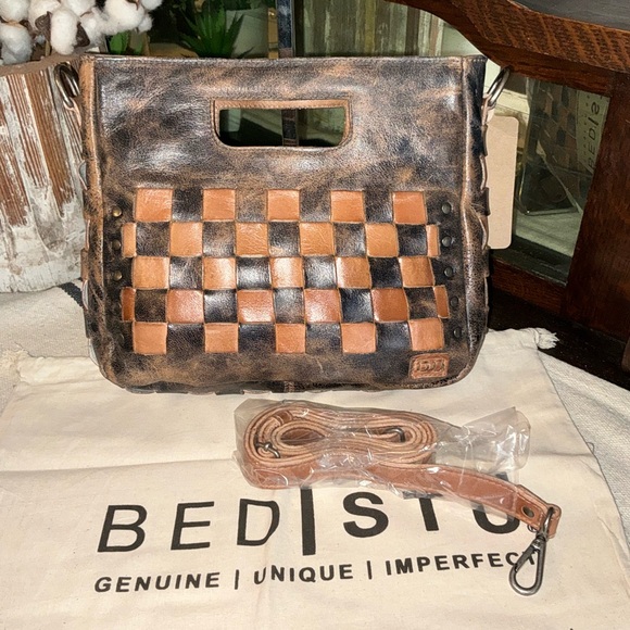 NWT Bed Stu Leather Keiki Crossbody Bag Handbag Black Lux Tan Rustic MSRP $235 - Picture 2 of 11